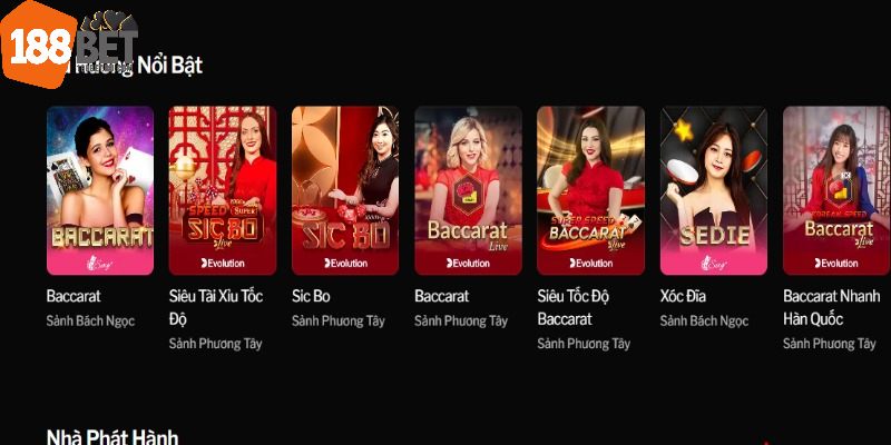 Tựa game casino 188Bet rồng hổ kịch tính